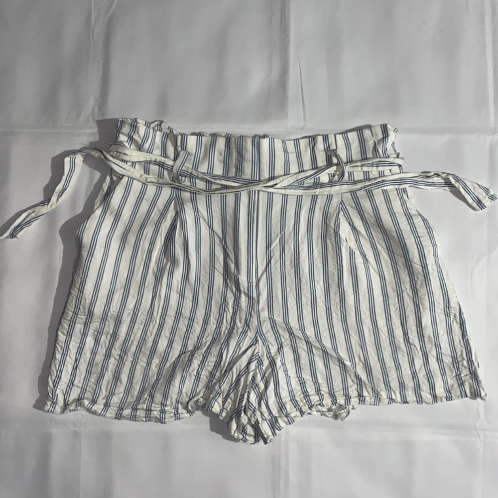 LOFT Striped High Waisted Blue & White Tie Waist Shorts